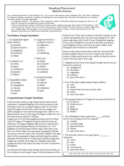 nelson denny test pdf